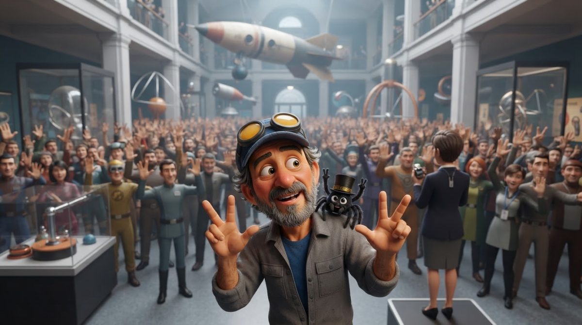 Howe Weird and little Pip in 3D cinematic style join fans making a split-finger salute for a world record